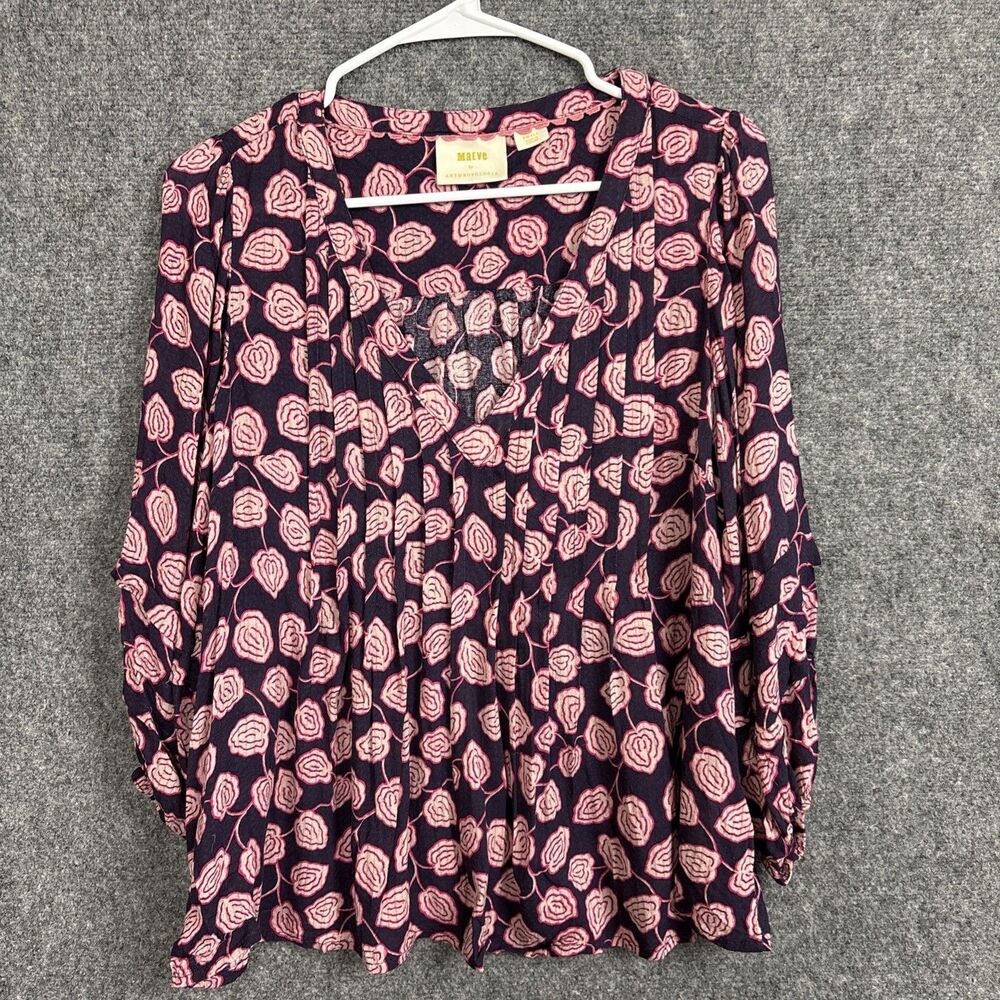 Maeve Shirt Womens Size S Purple Pink Floral Cathy Pleated Blouse